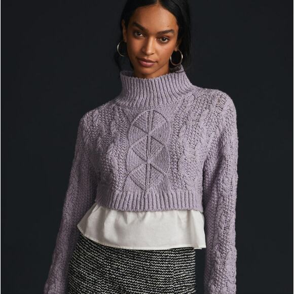 Maeve Lavender Layered-Peplum Turtleneck Sweater - Picture 1 of 11